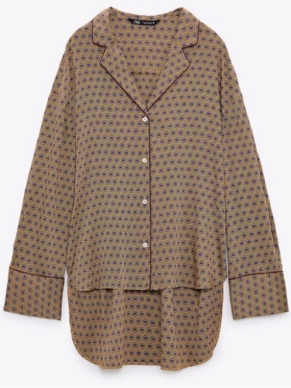 Zara Yellow and Burgundy Pattern Satin Blouse Shirt